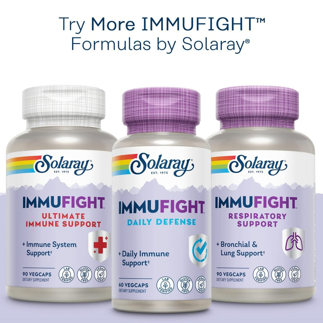 SOLARAY Immufight Maximum Daily Defense, All Day Immune Support, Vitamin C, Vitamin D, Zinc, Probiotics, Monolaurin, Acerola & More, Vegan & Gluten Free, 60 Day Guarantee, 30 Servings, 90 VegCaps - The Oasis of Health