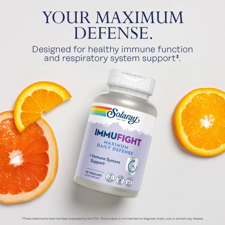 SOLARAY Immufight Maximum Daily Defense, All Day Immune Support, Vitamin C, Vitamin D, Zinc, Probiotics, Monolaurin, Acerola & More, Vegan & Gluten Free, 60 Day Guarantee, 30 Servings, 90 VegCaps - The Oasis of Health