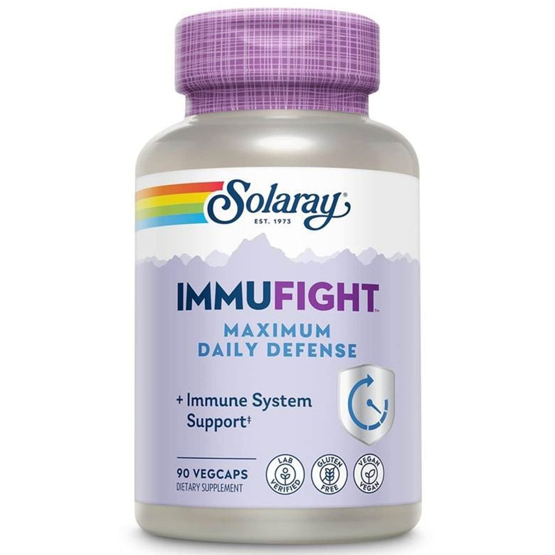 SOLARAY Immufight Maximum Daily Defense, All Day Immune Support, Vitamin C, Vitamin D, Zinc, Probiotics, Monolaurin, Acerola & More, Vegan & Gluten Free, 60 Day Guarantee, 30 Servings, 90 VegCaps - The Oasis of Health