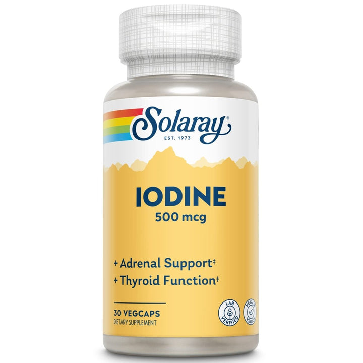 Solaray Iodine 500 mcg, Iodine Supplement for Healthy Adrenal and Thyroid Support, Energy, Metabolism, and Focus, Potassium Iodide, Vegan, 60 - Day Money - Back Guarantee, 30 Servings, 30 VegCaps - The Oasis of Health