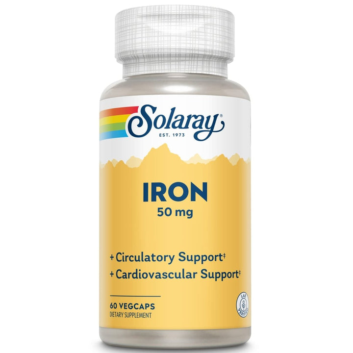 Solaray Iron 50 mg | Healthy Circulation, Cardiovascular Function & Red Blood Cell Health Support | 60 VegCaps - The Oasis of Health