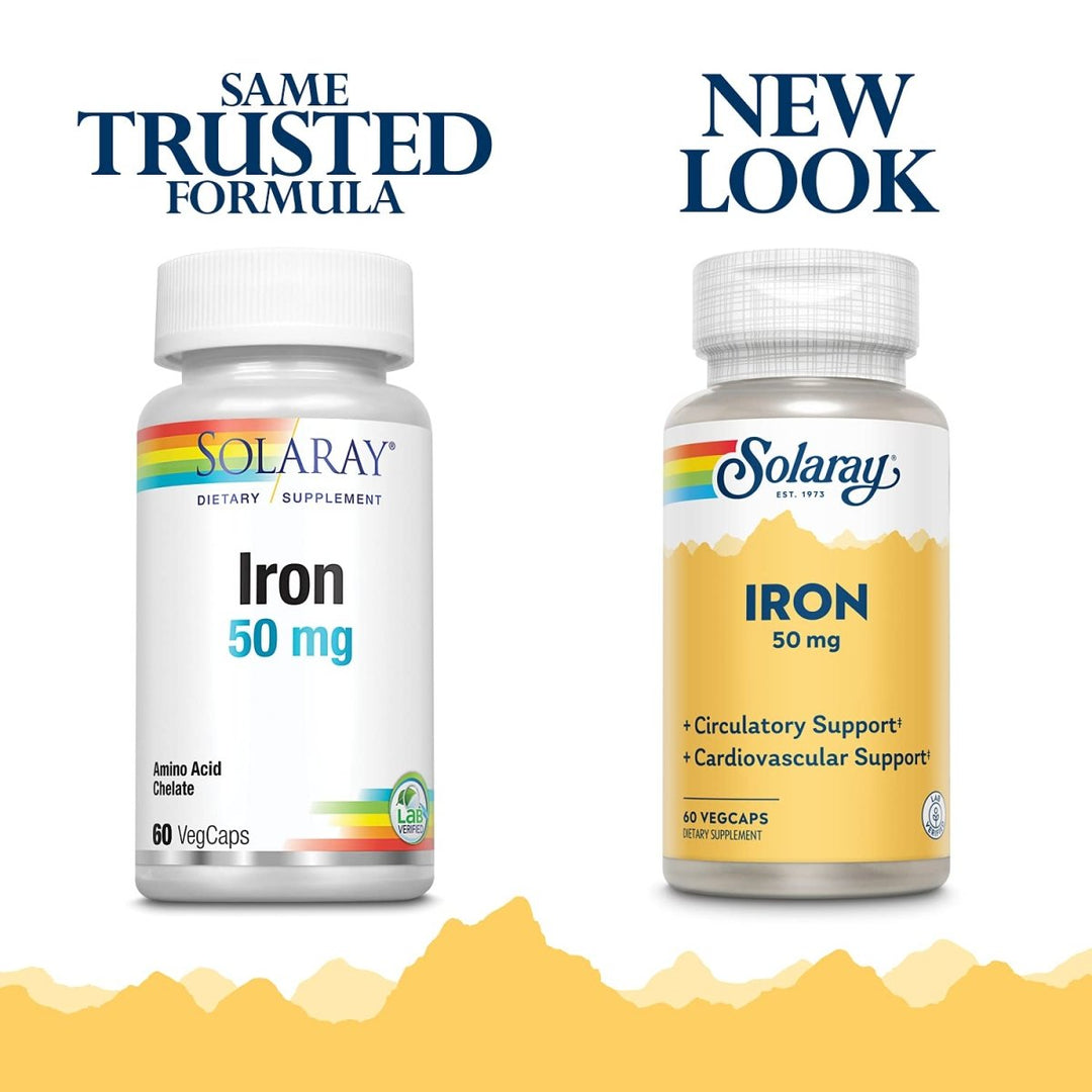 Solaray Iron 50 mg | Healthy Circulation, Cardiovascular Function & Red Blood Cell Health Support | 60 VegCaps - The Oasis of Health