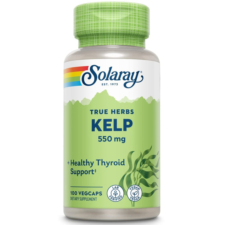 Solaray Kelp 550 mg with Folic Acid for Healthy Thyroid Function, Energy & Metabolism Support | Non - GMO | 100 VegCaps - The Oasis of Health