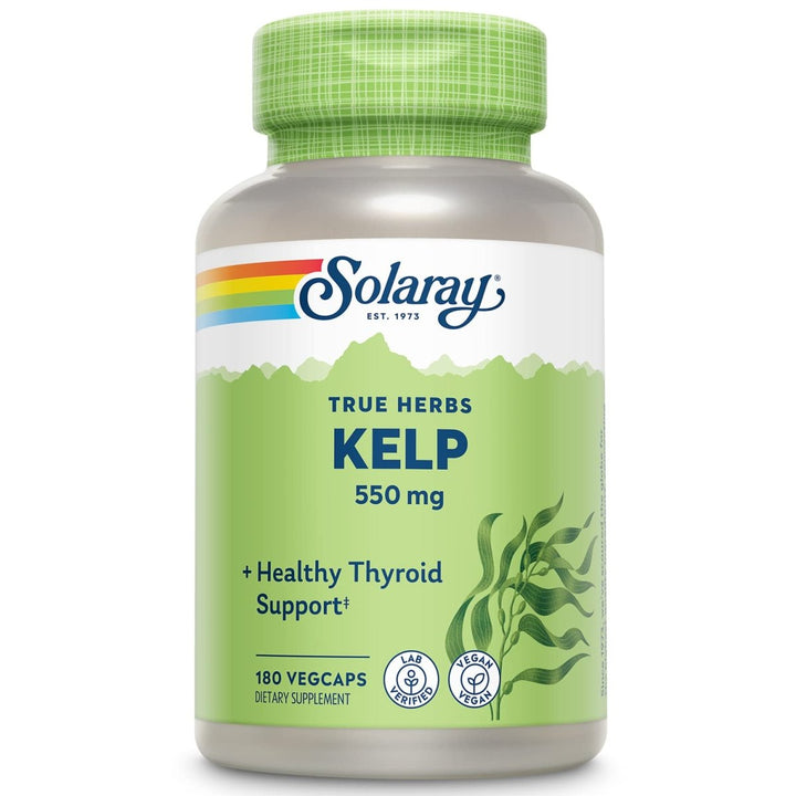 Solaray Kelp 550 mg with Folic Acid for Healthy Thyroid Function, Energy & Metabolism Support | Non - GMO | 180 VegCaps - The Oasis of Health