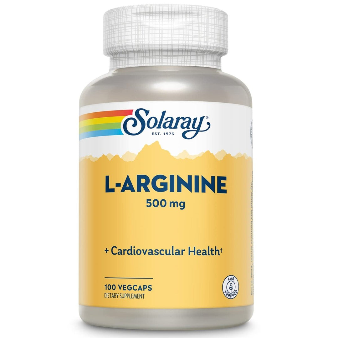SOLARAY L - Arginine 500 mg, Nitric Oxide Supplement, Endurance, Energy, Heart Health Support, 100 Servings, 100 VegCaps - The Oasis of Health