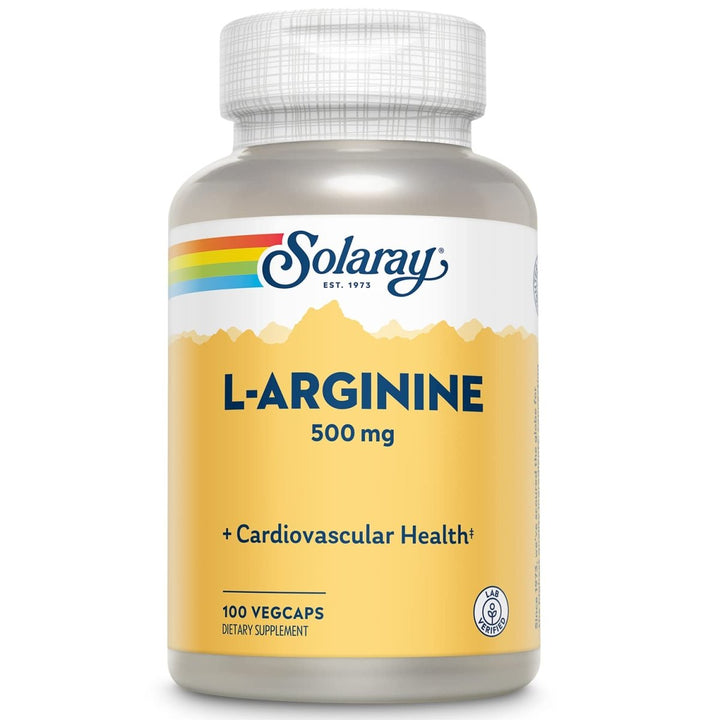 SOLARAY L - Arginine 500 mg, Nitric Oxide Supplement, Endurance, Energy, Heart Health Support, 100 Servings, 100 VegCaps - The Oasis of Health