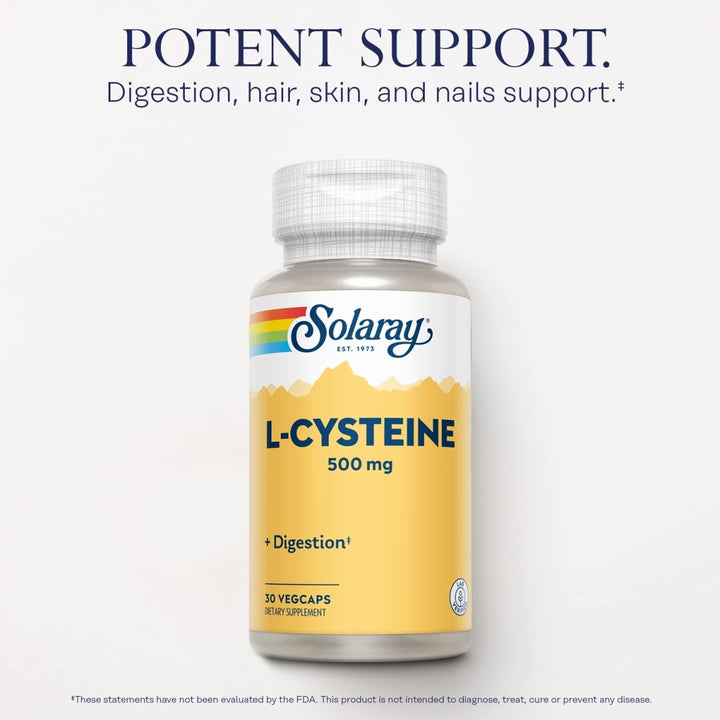 SOLARAY L - Cysteine 500 mg - Supports Digestion, Hair, Skin, and Nails - Master Antioxidant - 30 VegCaps - The Oasis of Health
