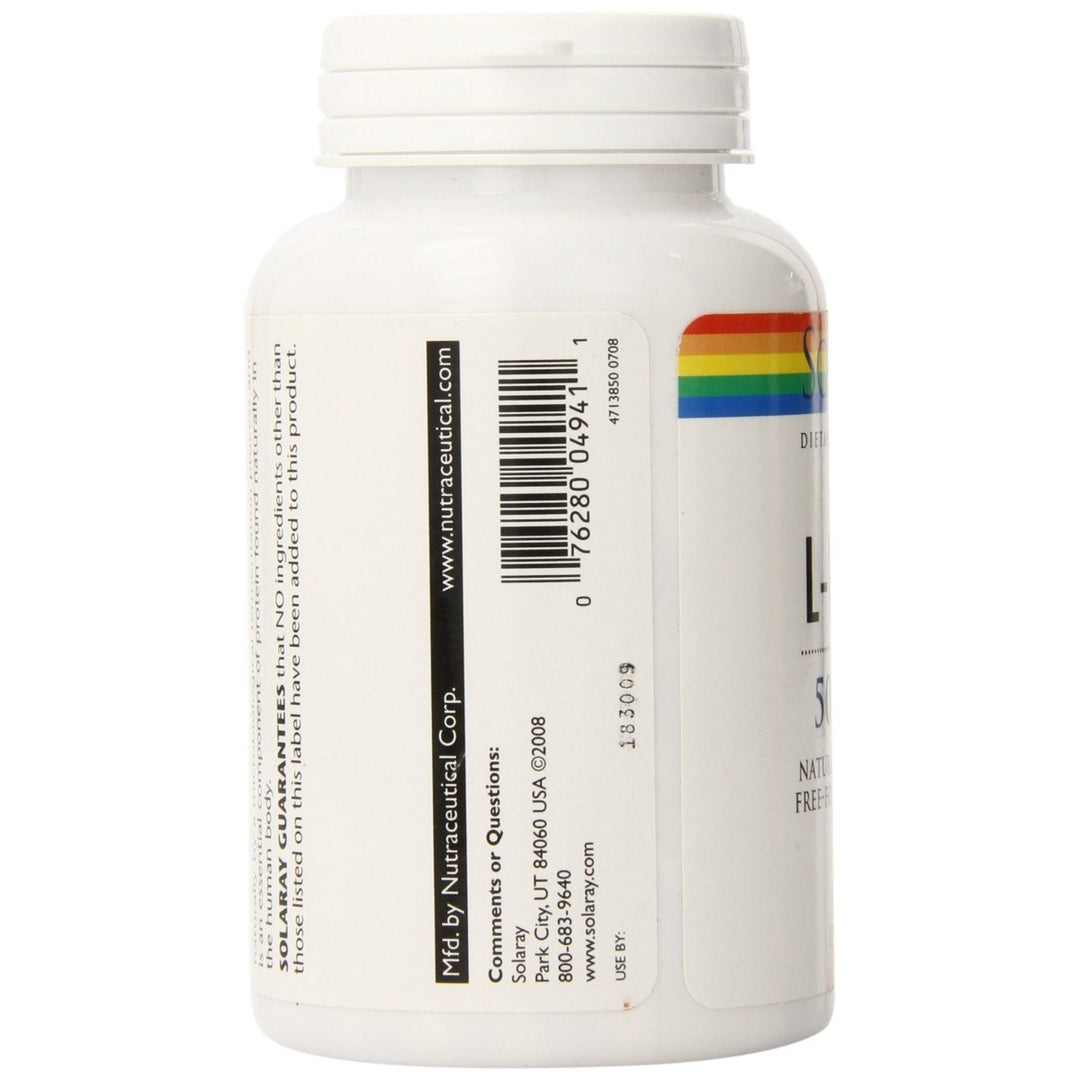 SOLARAY L - Lysine 500mg | Amino Acid | Healthy Cognitive, Immune System & GI Function, Bones, Joints & Skin Support | 120 VegCaps - The Oasis of Health