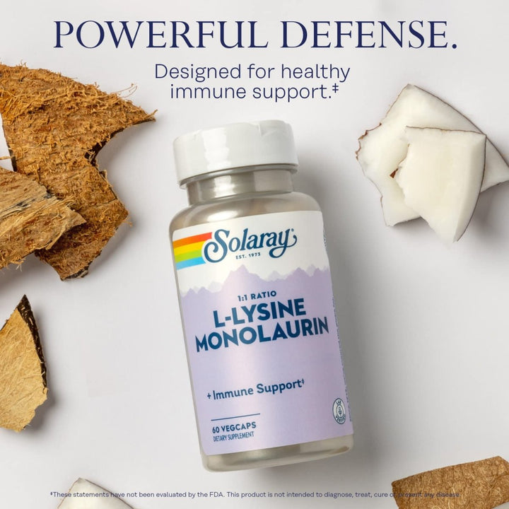 Solaray L - Lysine Monolaurin Immune Support - Powerful Formula for Optimal Immune System Function - 60 VegCaps - The Oasis of Health