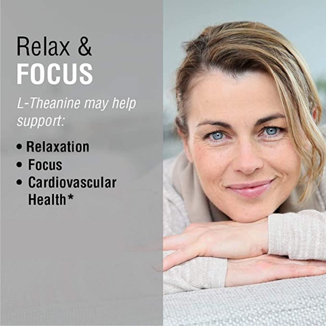 Solaray L - Theanine 200mg w/Green Tea Leaf 100mg Relaxation, Stress, Mood & Focus Support w/Out Drowsiness Lab Verified 90 VegCaps - The Oasis of Health