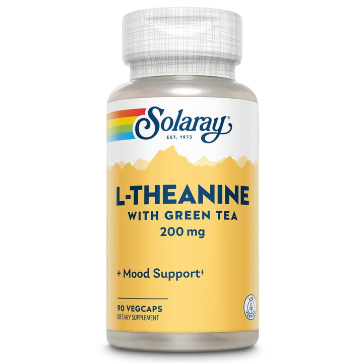 Solaray L - Theanine 200mg w/Green Tea Leaf 100mg Relaxation, Stress, Mood & Focus Support w/Out Drowsiness Lab Verified 90 VegCaps - The Oasis of Health
