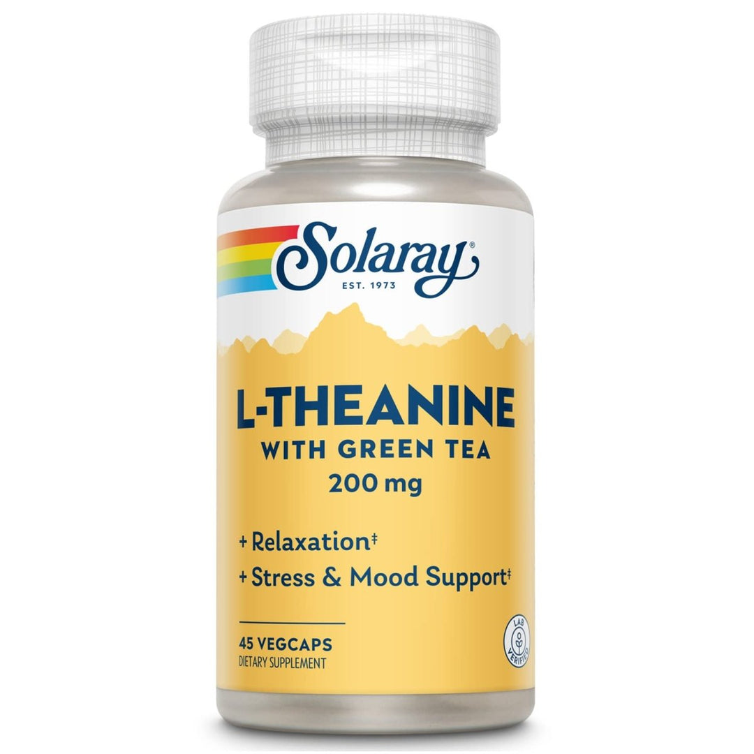 Solaray L - Theanine - 45 VegCaps - 200 mg + 100 mg Green Tea Leaf - The Oasis of Health