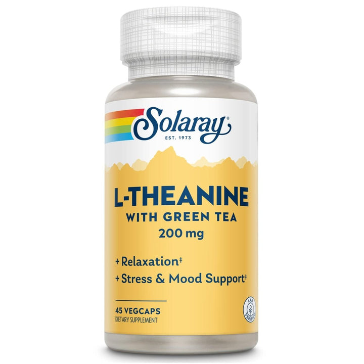 Solaray L - Theanine - 45 VegCaps - 200 mg + 100 mg Green Tea Leaf - The Oasis of Health