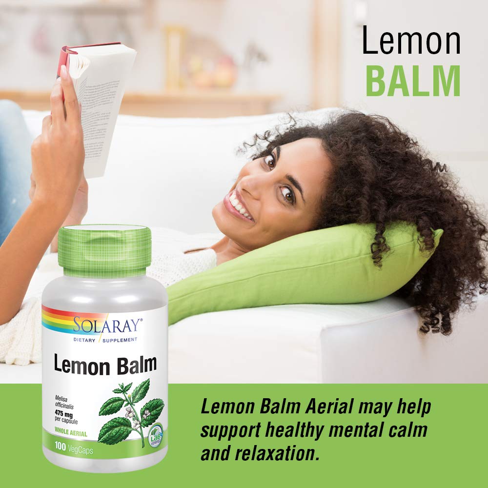 SOLARAY Lemon Balm Aerial 475mg | Healthy Mental Calm & Relaxation and Rest Support | Whole Aerial for Full Nutrient Profile | Non - GMO, Vegan | 100 CT - The Oasis of Health