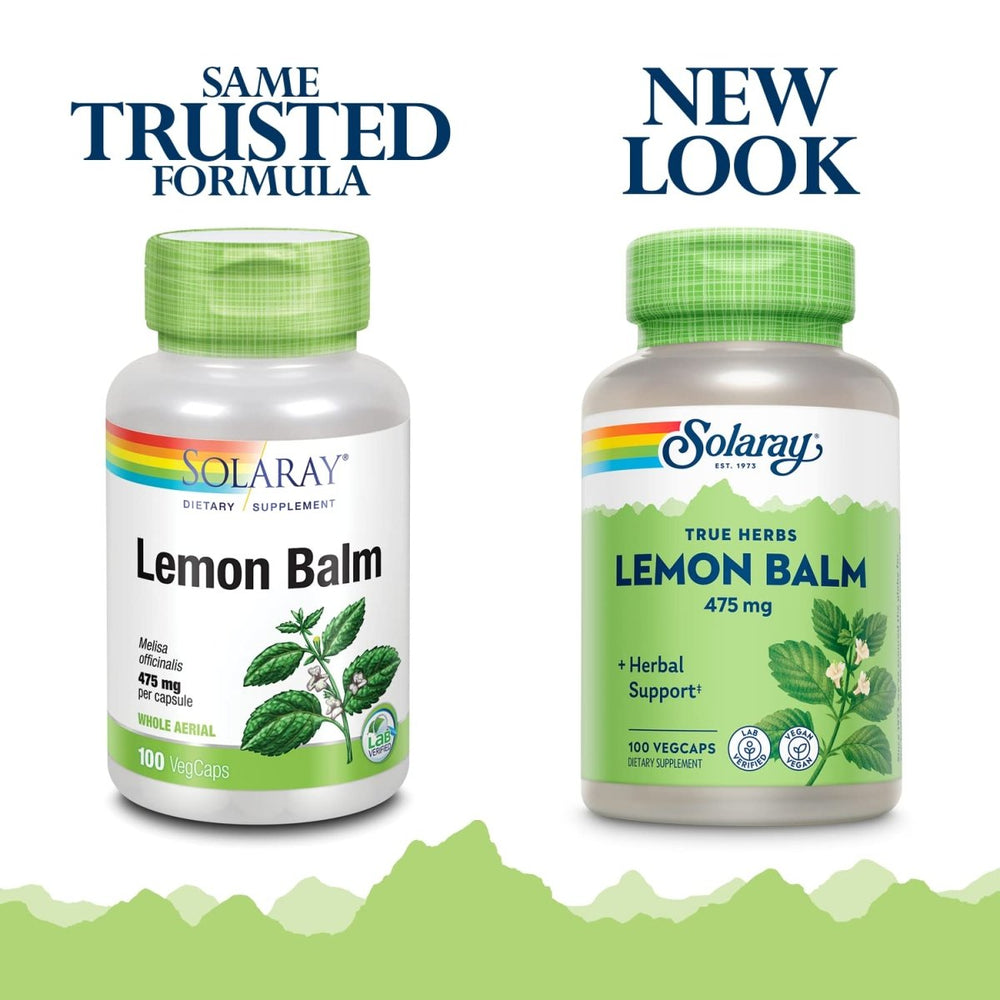 SOLARAY Lemon Balm Aerial 475mg | Healthy Mental Calm & Relaxation and Rest Support | Whole Aerial for Full Nutrient Profile | Non - GMO, Vegan | 100 CT - The Oasis of Health