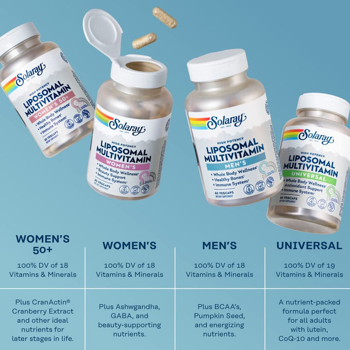 SOLARAY Liposomal Multivitamin for Men, Enhanced Absorption Immune, Energy & Bone Support, Mens Daily Multi Vitamin, BCAA?s, Vitamin D3, C, B12, Zinc, Vegan, Soy Free, 30 Servings, 60 VegCaps - The Oasis of Health