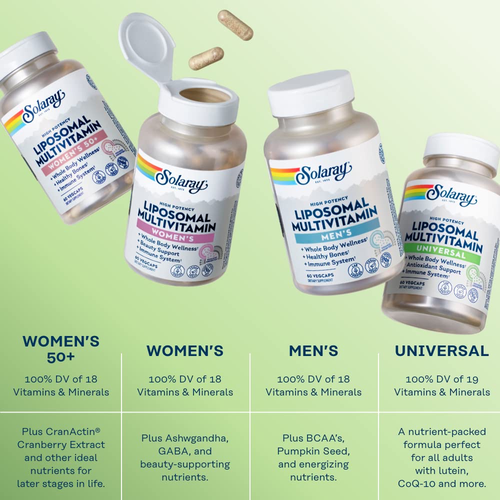 SOLARAY Liposomal Multivitamin for Men & Women, High Potency, Enhanced Absorption Vitamin C, Vitamin D, Biotin, Methyl B - 12, Odor Neutral & Gentle Digestion, 30 Servings, 60 VegCaps - The Oasis of Health