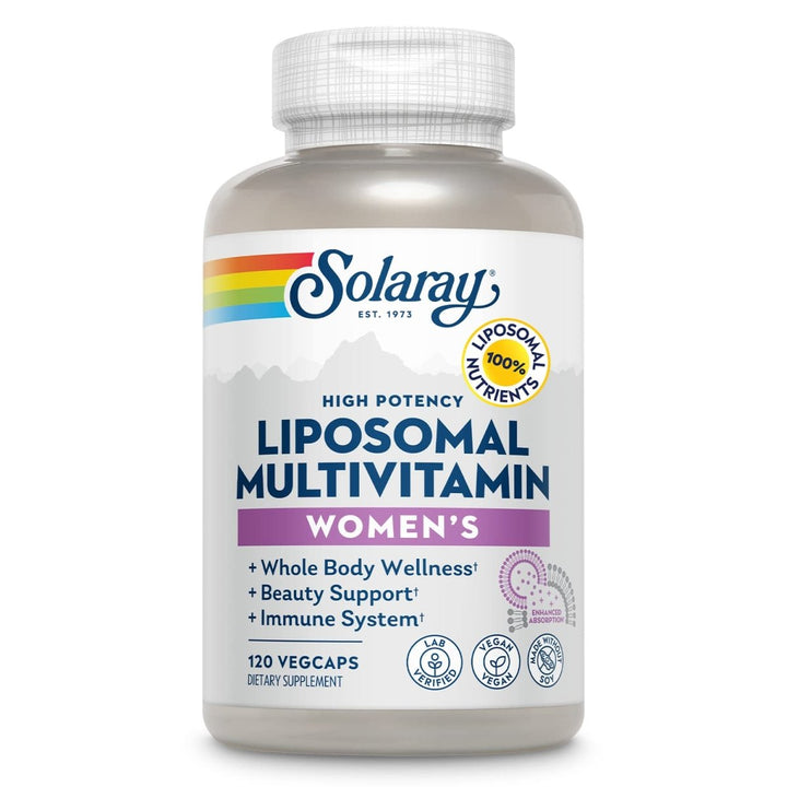 SOLARAY Liposomal Multivitamin for Women, Enhanced Absorption, High Potency w/Iron, Vitamin D, Vitamin C, B12, Biotin, CoQ10, Immune Support, Bone Health, Vegan, 60 Servings, 120 VegCaps - The Oasis of Health
