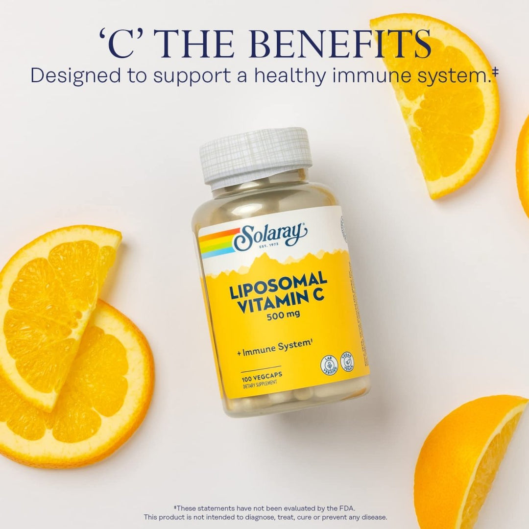 Solaray Liposomal Vitamin C 500 mg Healthy Immune System, Collagen Synthesis & Antioxidant Support Buffered w/Fatty Acids 100 VegCaps - The Oasis of Health