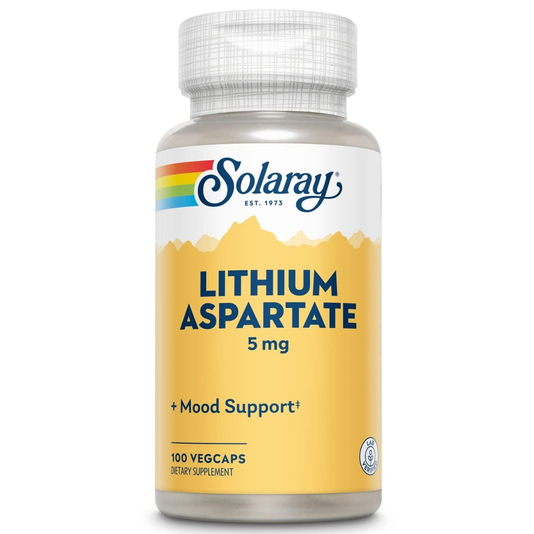 Solaray Lithium Aspartate - Mood Support Supplement - 100 Capsules, 5 mg - The Oasis of Health