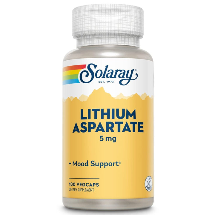 Solaray Lithium Aspartate - Mood Support Supplement - 100 Capsules, 5 mg - The Oasis of Health