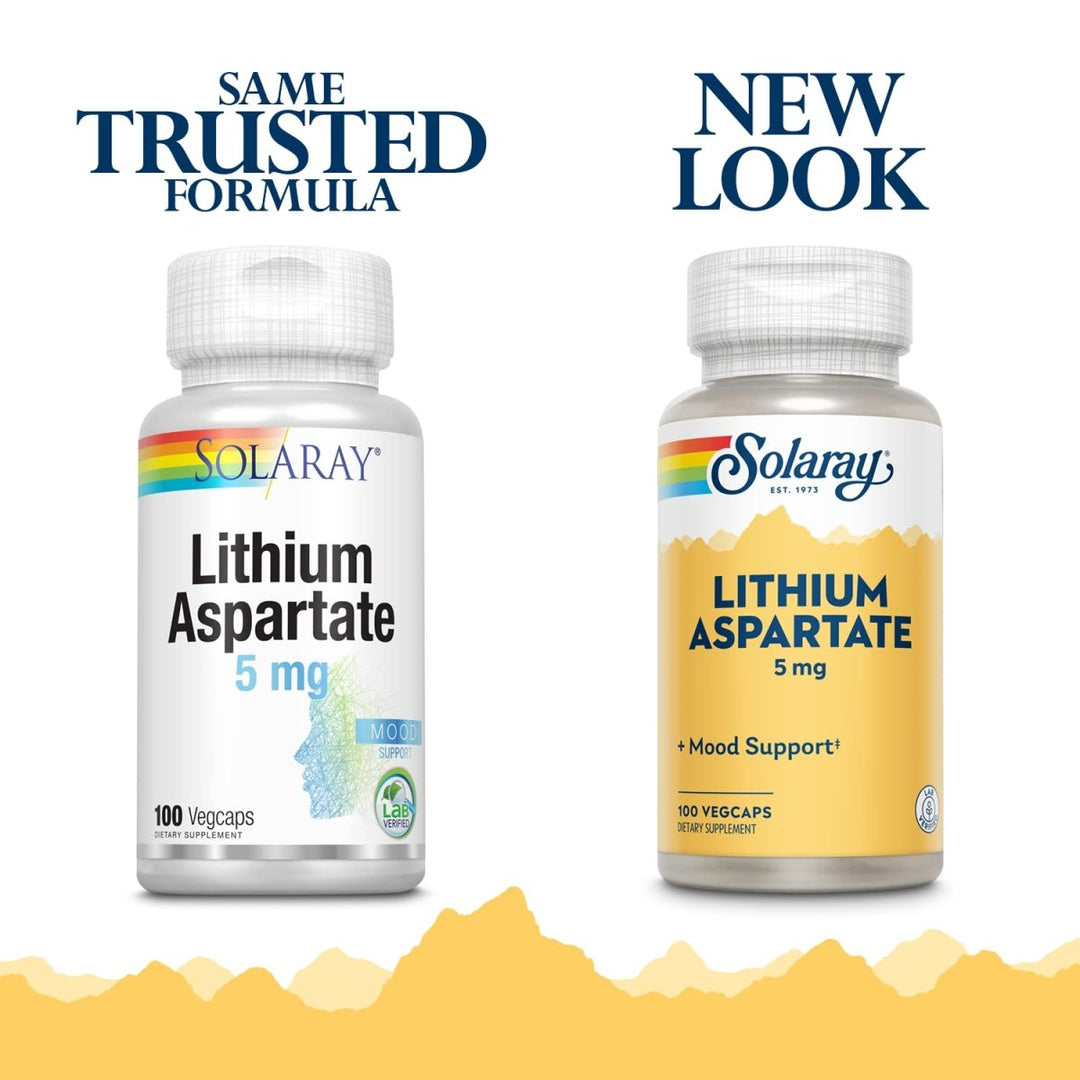 Solaray Lithium Aspartate - Mood Support Supplement - 100 Capsules, 5 mg - The Oasis of Health