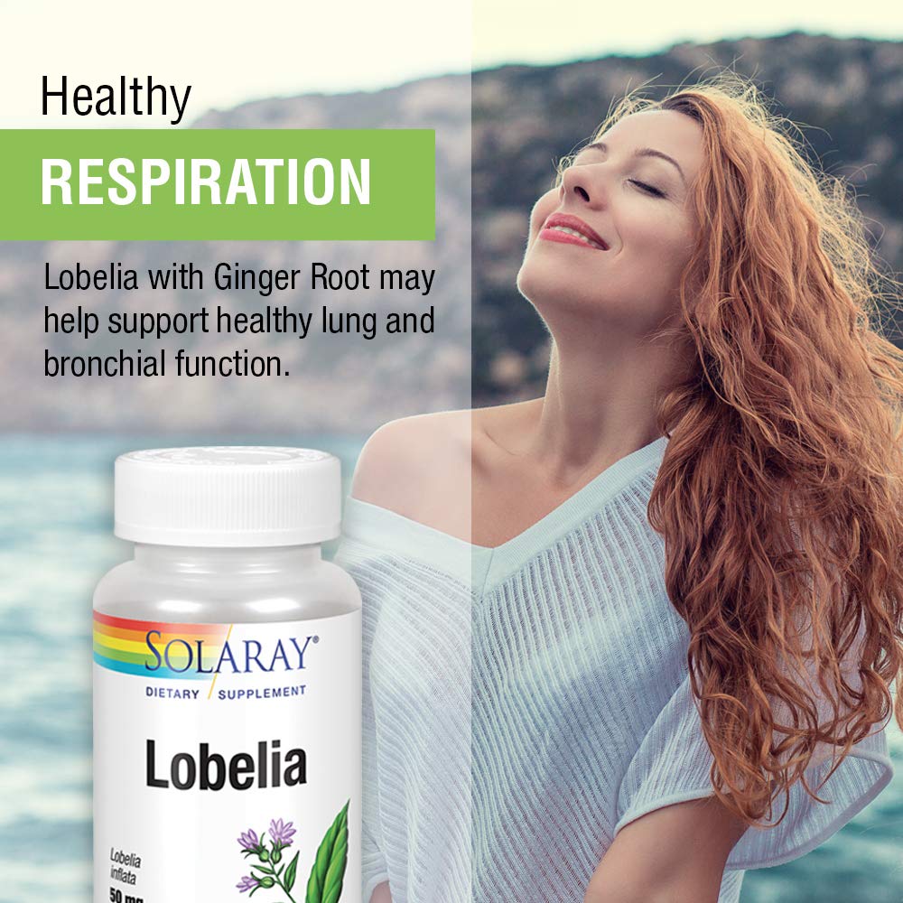 SOLARAY Lobelia Aerial 50mg | Healthy Respiratory and Bronchial Function Support | Ginger Root for Added Lung Support | Non - GMO & Vegan | 100 VegCaps - The Oasis of Health