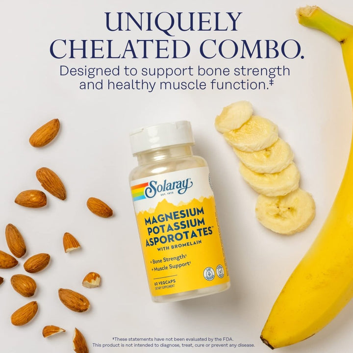Solaray Magnesium and Potassium Asporotates w/Bromelain, Healthy Electrolyte, Muscle, Heart & Cellular Support, 60 VegCaps - The Oasis of Health