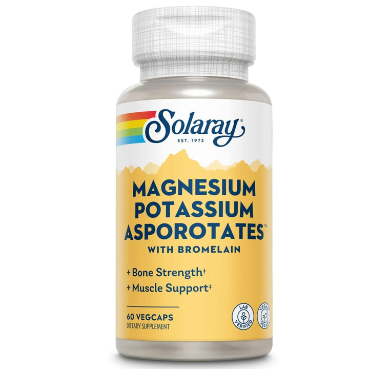 Solaray Magnesium and Potassium Asporotates w/Bromelain, Healthy Electrolyte, Muscle, Heart & Cellular Support, 60 VegCaps - The Oasis of Health