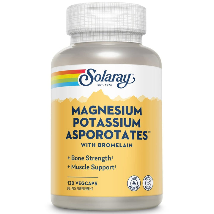 Solaray Magnesium and Potassium Asporotates with Bromelain, Magnesium Potassium Supplement for Bone Strength and Muscle Support, Vegan Magnesium Potassium Supplements, 60 Servings, 120 VegCaps - The Oasis of Health