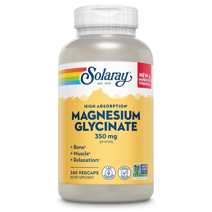 Solaray Magnesium Glycinate, New & Improved Fully Chelated Bisglycinate with BioPerine, High Absorption Formula, Stress, Bones, Muscle & Relaxation Support, 60 Day Guarantee, 60 Servings, 240 VegCaps - The Oasis of Health