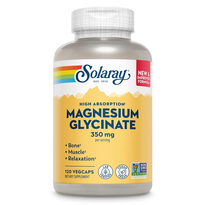 Solaray Magnesium Glycinate, New & Improved Fully Chelated Bisglycinate with BioPerine, High Absorption Formula, Stress, Bones, Muscle & Relaxation Support, 60 Day Guarantee (30 Servings, 120 VegCaps) - The Oasis of Health