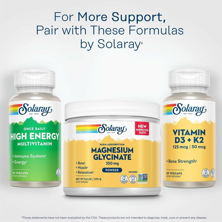 SOLARAY Magnesium Glycinate Powder 350 mg - Unflavored Magnesium Powder - Magnesium Supplement for Bone, Muscle, and Relaxation Support - Vegan, Non - GMO, 60 - Day Guarantee - 50 Servings, 6 OZ - The Oasis of Health
