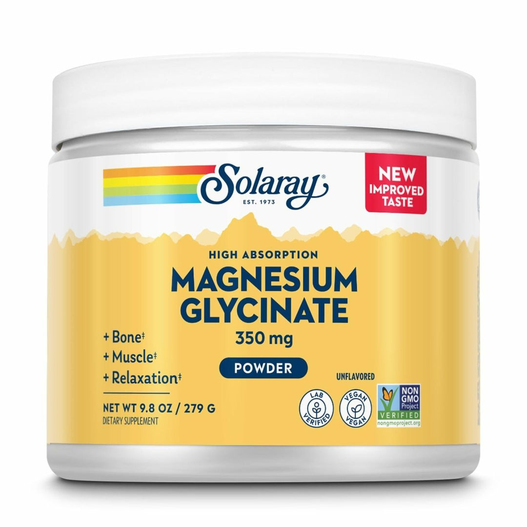 SOLARAY Magnesium Glycinate Powder 350 mg - Unflavored Magnesium Powder - Magnesium Supplement for Bone, Muscle, and Relaxation Support - Vegan, Non - GMO, 60 - Day Guarantee - 50 Servings, 6 OZ - The Oasis of Health