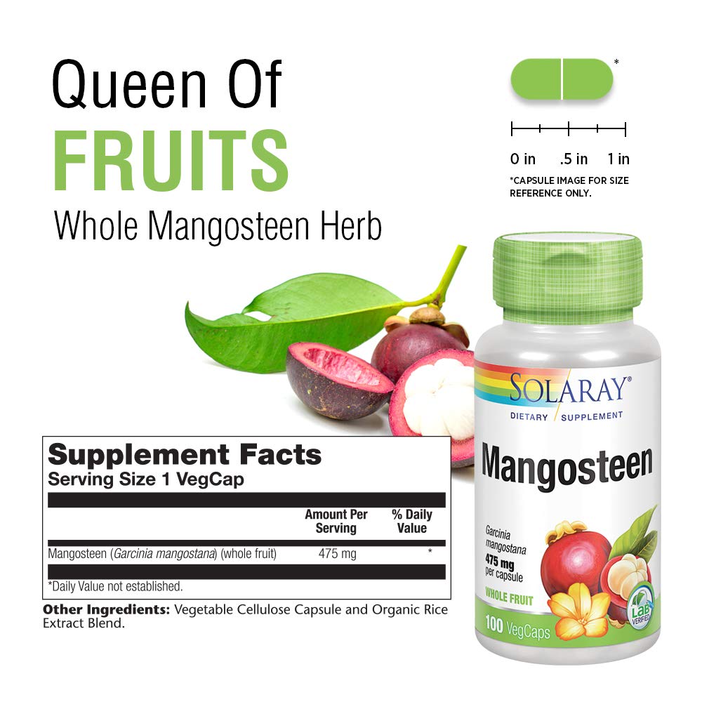 SOLARAY Mangosteen Fruit 475mg | Whole Herb | Antioxidant & Immune Support Supplement w/Phytonutrients, Polyphenols, Flavonoids, & More | 100ct - The Oasis of Health