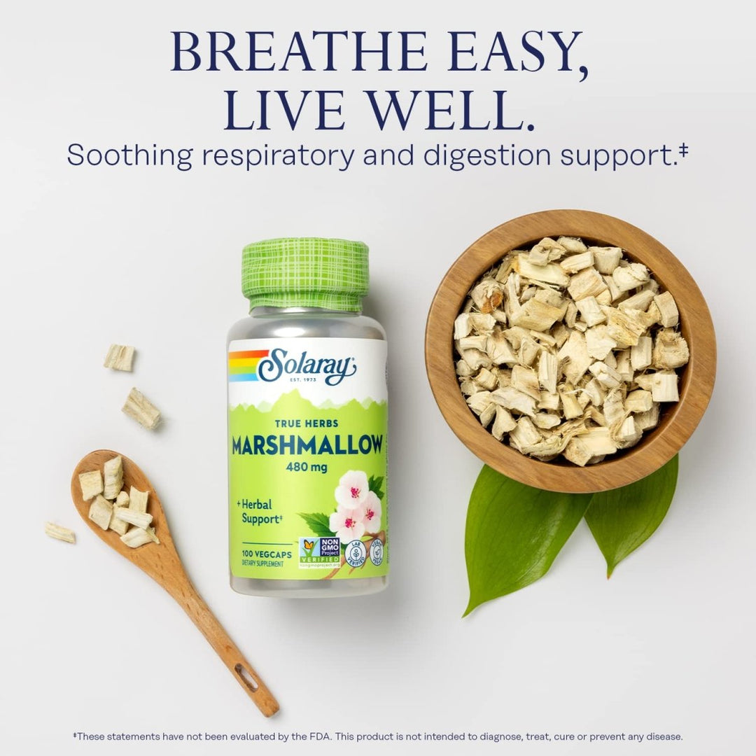 SOLARAY Marshmallow Root 480 mg Healthy Respiratory Function & Digestion Support Non - GMO & Vegan 100 VegCaps - The Oasis of Health