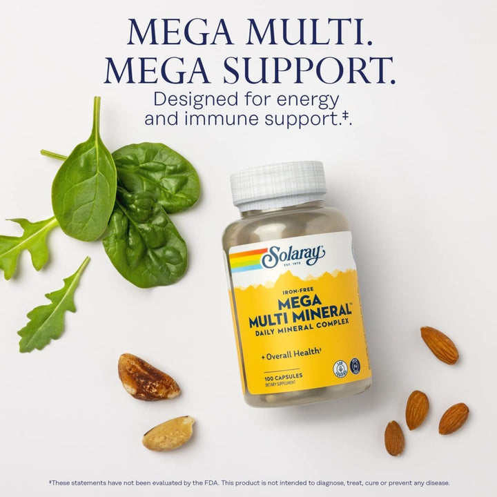 Solaray Mega Multi Mineral No Iron, Vitamin Capsules (076280045147) (100 Capsules, 25 Servings) - The Oasis of Health