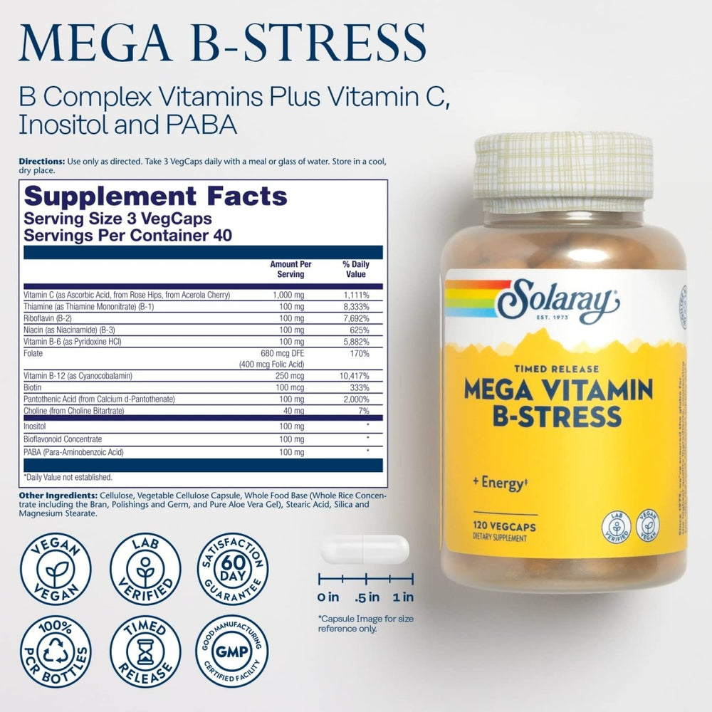 SOLARAY Mega Vitamin B - Stress, 120 VegCaps 04241 - The Oasis of Health