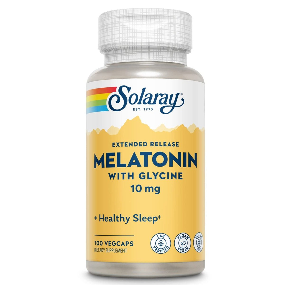 SOLARAY Melatonin 10 mg with Glycine, Extended Release, Healthy Sleep Cycle & Calming Relaxation Support, 100 VegCaps - The Oasis of Health