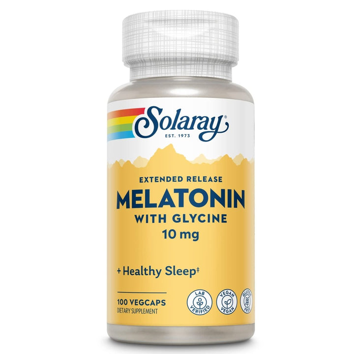SOLARAY Melatonin 10 mg with Glycine, Extended Release, Healthy Sleep Cycle & Calming Relaxation Support, 100 VegCaps - The Oasis of Health