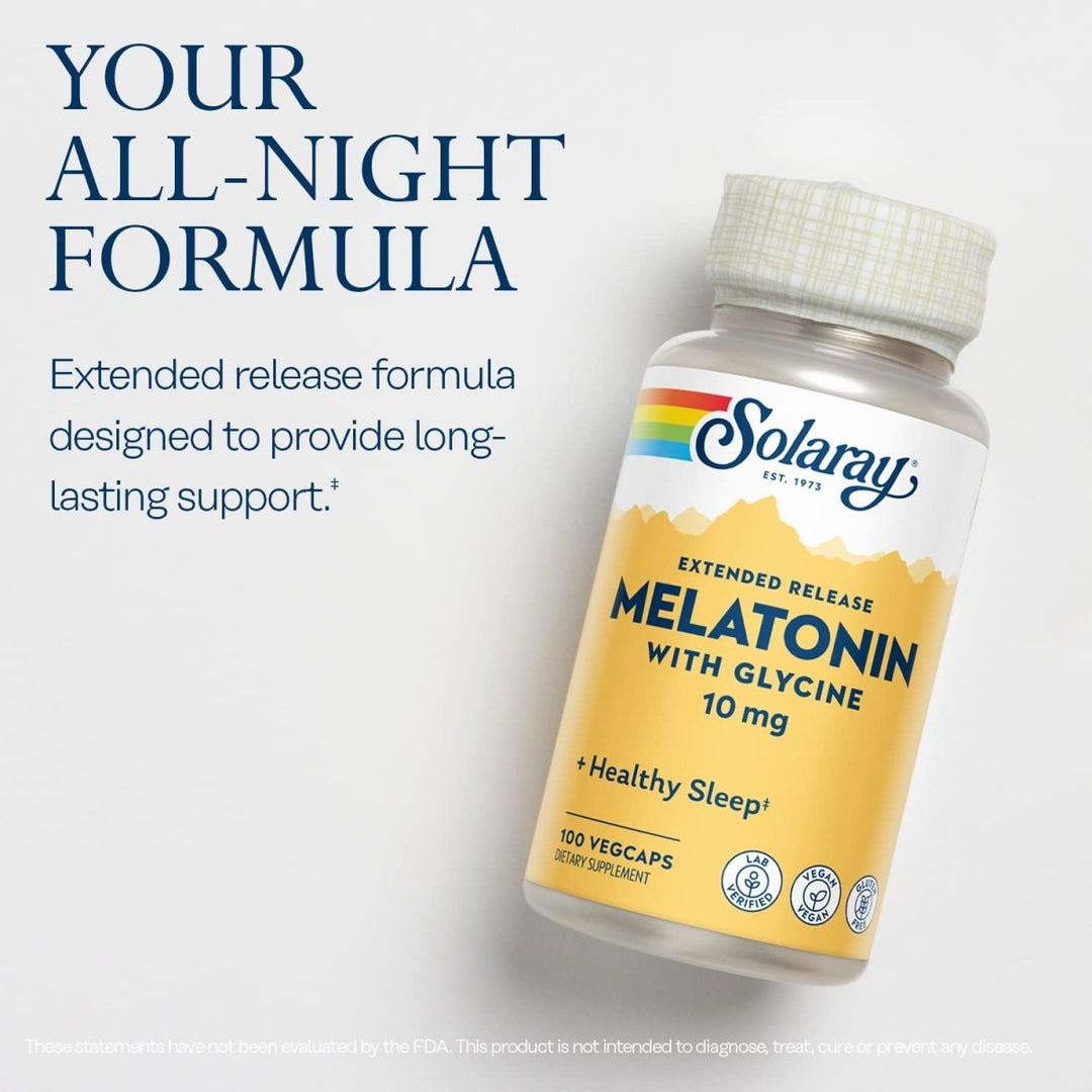 SOLARAY Melatonin 10 mg with Glycine, Extended Release, Healthy Sleep Cycle & Calming Relaxation Support, 100 VegCaps - The Oasis of Health