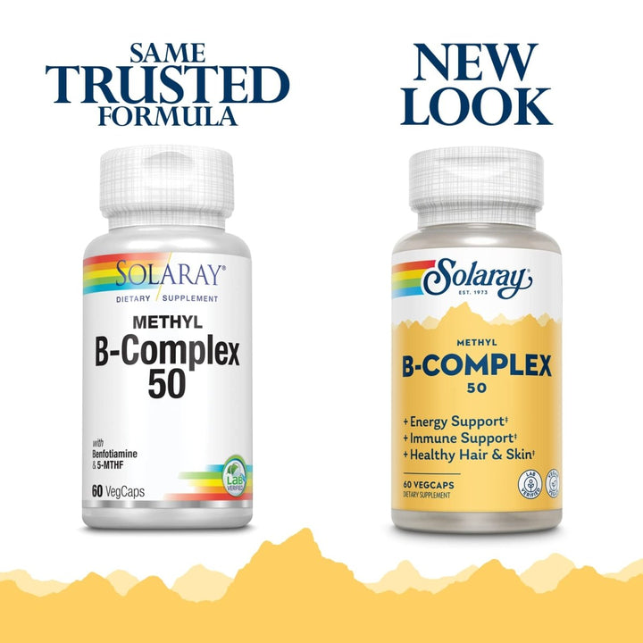 SOLARAY Methyl B - Complex 50mg | Methylated Forms of Folate & B - 12 | Healthy Hair & Skin, Nerves, Immune Function & Metabolism Support | 60 VegCaps - The Oasis of Health