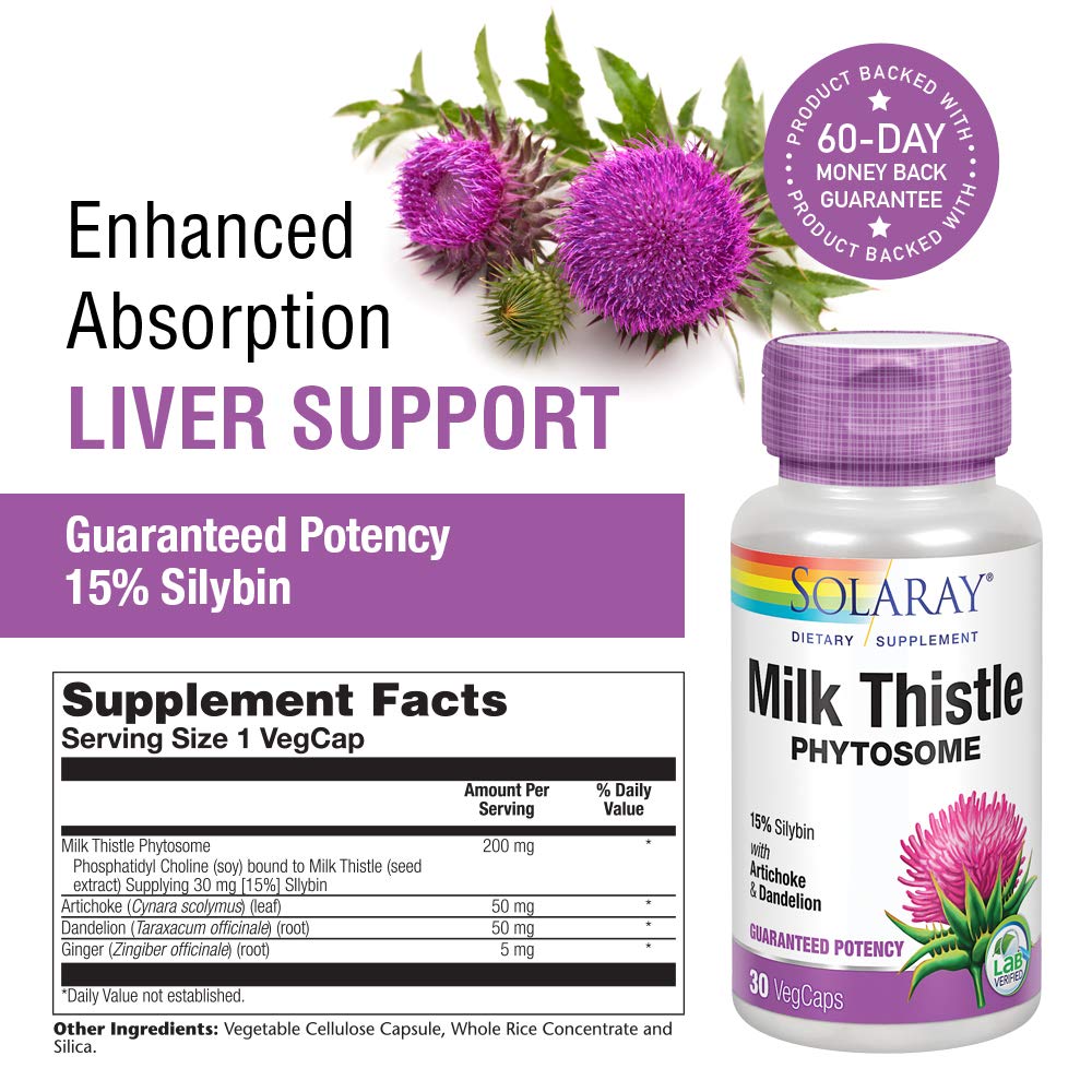 SOLARAY Milk Thistle Phytosome Supplement, 200mg, 30 Count - The Oasis of Health