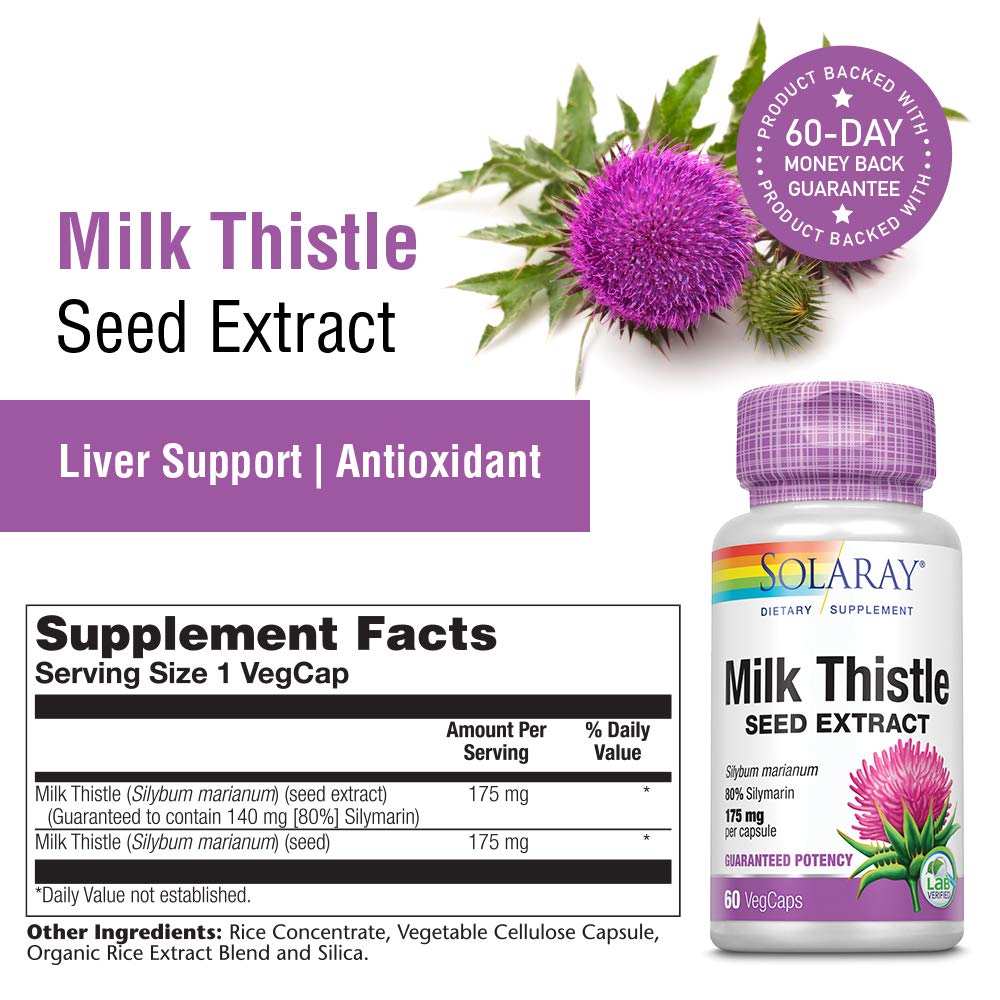 SOLARAY Milk Thistle Seed Extract 175mg Antioxidant Intended to Help Support a Normal, Healthy Liver Non - GMO & Vegan - The Oasis of Health