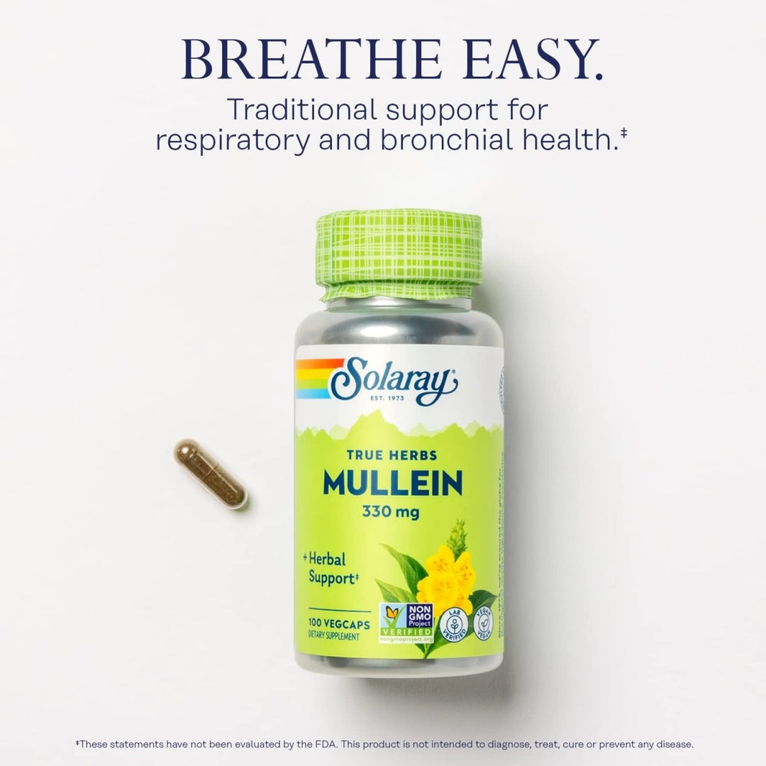 SOLARAY Mullein Leaf 330mg | Herbal Support for Healthy Respiratory, Bronchial & Immune Function | Vegan | 100 CT - The Oasis of Health