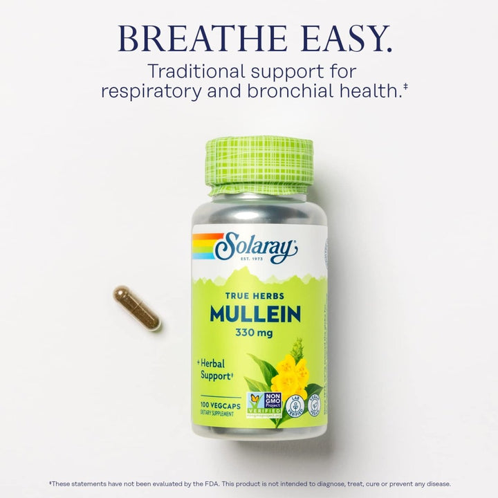 SOLARAY Mullein Leaf 330mg | Herbal Support for Healthy Respiratory, Bronchial & Immune Function | Vegan | 100 CT - The Oasis of Health