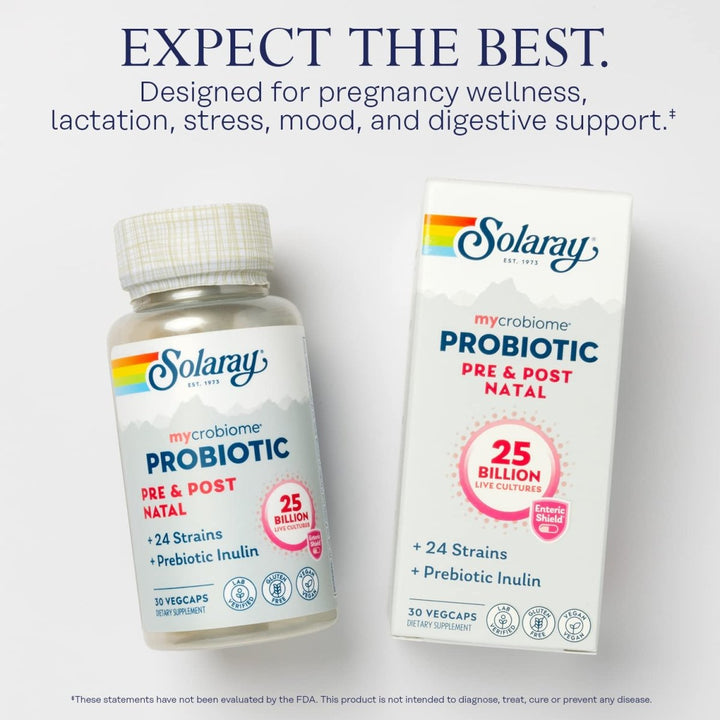 SOLARAY Mycrobiome Probiotic Pre and Post Natal Formula, Prenatal Probiotics for Women, Pregnancy Wellness, Lactation, Stress, Mood, and Digestive Support, 25 Billion CFU, 30 Servings, 30 VegCaps - The Oasis of Health