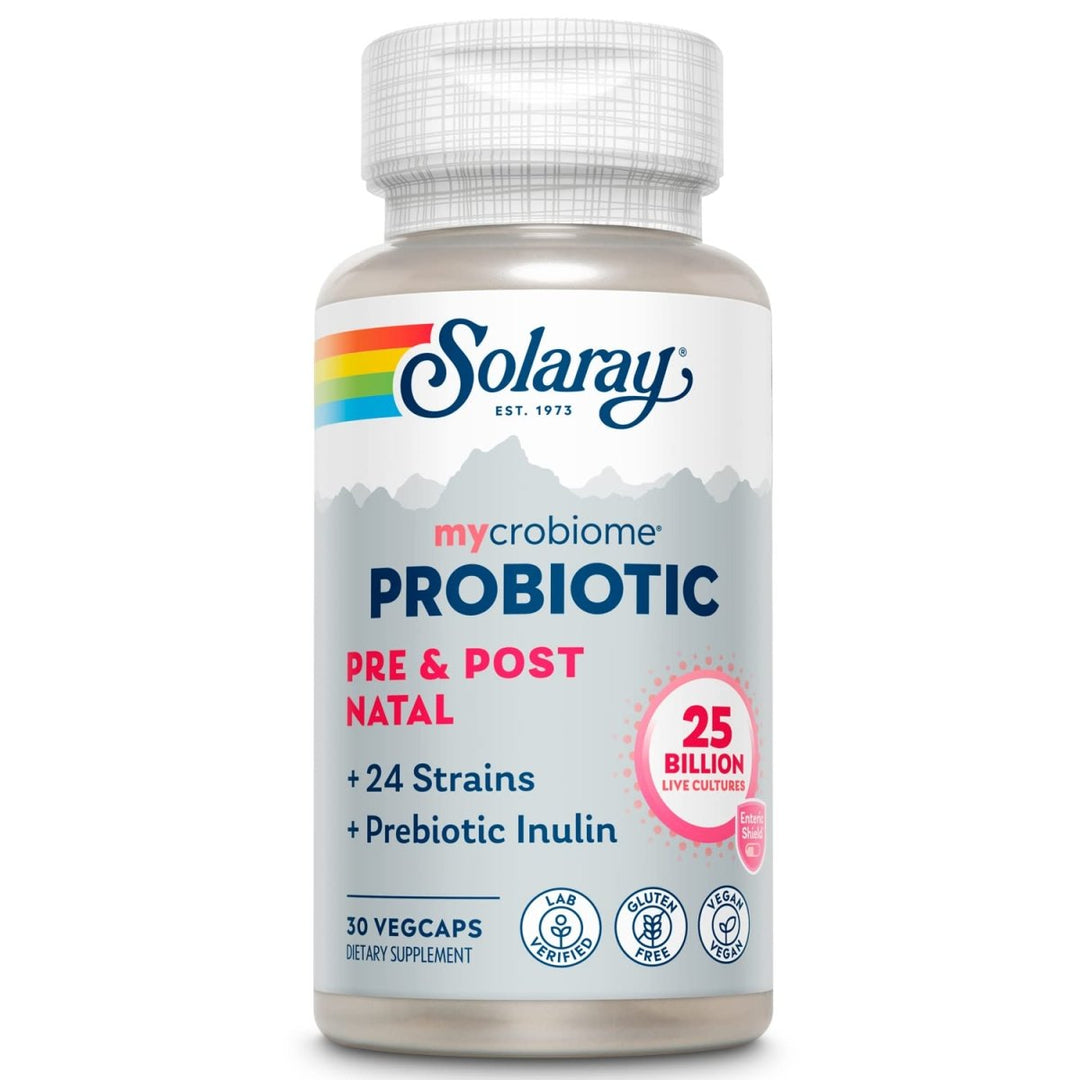 SOLARAY Mycrobiome Probiotic Pre and Post Natal Formula, Prenatal Probiotics for Women, Pregnancy Wellness, Lactation, Stress, Mood, and Digestive Support, 25 Billion CFU, 30 Servings, 30 VegCaps - The Oasis of Health