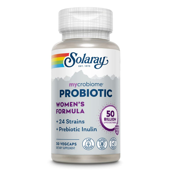 SOLARAY Mycrobiome Probiotic Women?s Formula, 24 Strains Plus Prebiotic Inulin, Specially Formulated for Women, Digestion, Mood & Urinary Tract Support, 50 Billion CFU, 30 Servings, 30 VegCaps - The Oasis of Health