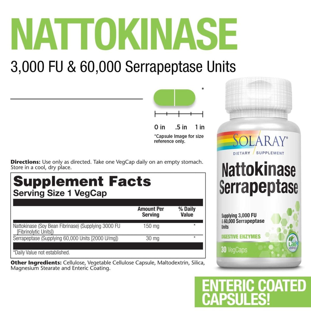 SOLARAY Nattokinase and Serrapeptase Supplement 30 Count - The Oasis of Health